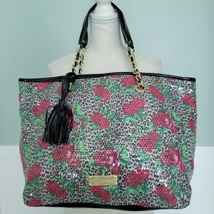 SO FUN!  BETSEY JOHNSON - SEQUINED SIGNATURE ROSE DESIGN TOTE BAG PURSE